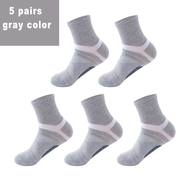 10 Uds = 5 pares de calcetines de algodón de alta calidad para hombre, calcetines deportivos transpirables informales para correr en invierno, calcetines deportivos a rayas EUR38-48