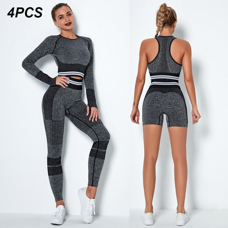 2/4Pcs Women Vital Seamless Yoga Set Sports Bra+Crop Top Shirts+Shorts+High Waist Leggings Gym Clothing Sports Wear For Women