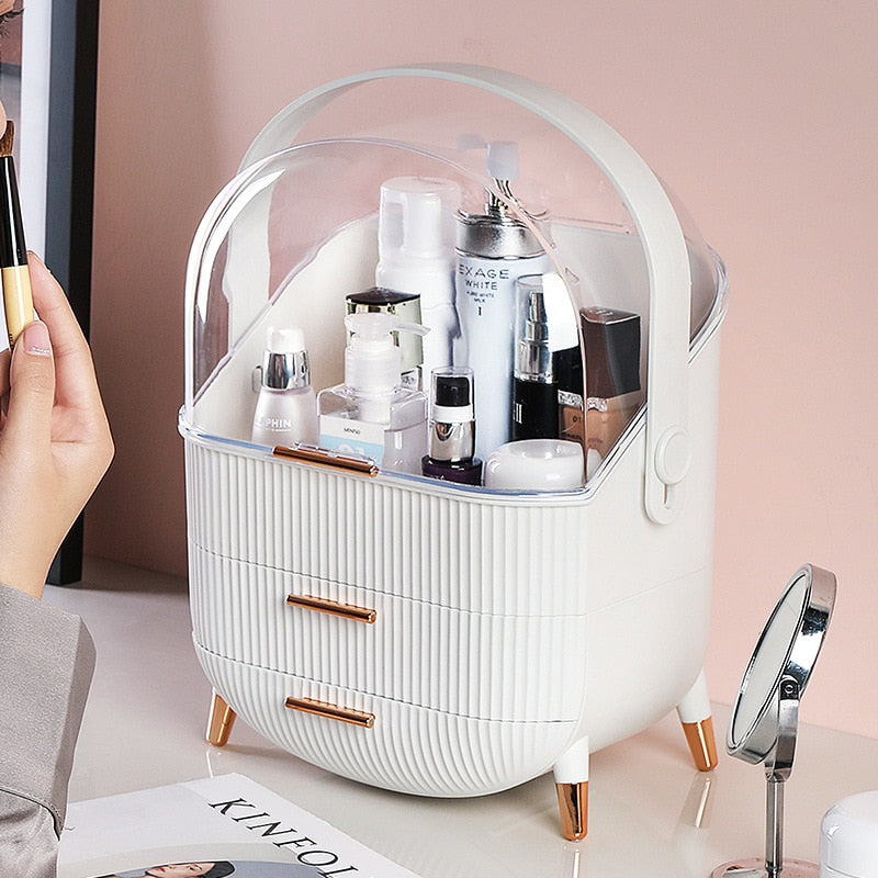 WBBOOMING organizador de maquillaje impermeable a prueba de polvo caja de cosméticos cajón baño escritorio cuidado de la piel caja de almacenamiento de moda de gran capacidad