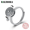 BALMORA 100% Real 925 Sterling Silver Buddhist Rings For Women Lady Rotating Ring Tibetan Prayer Mantra Ring Good Luck Ring Gift