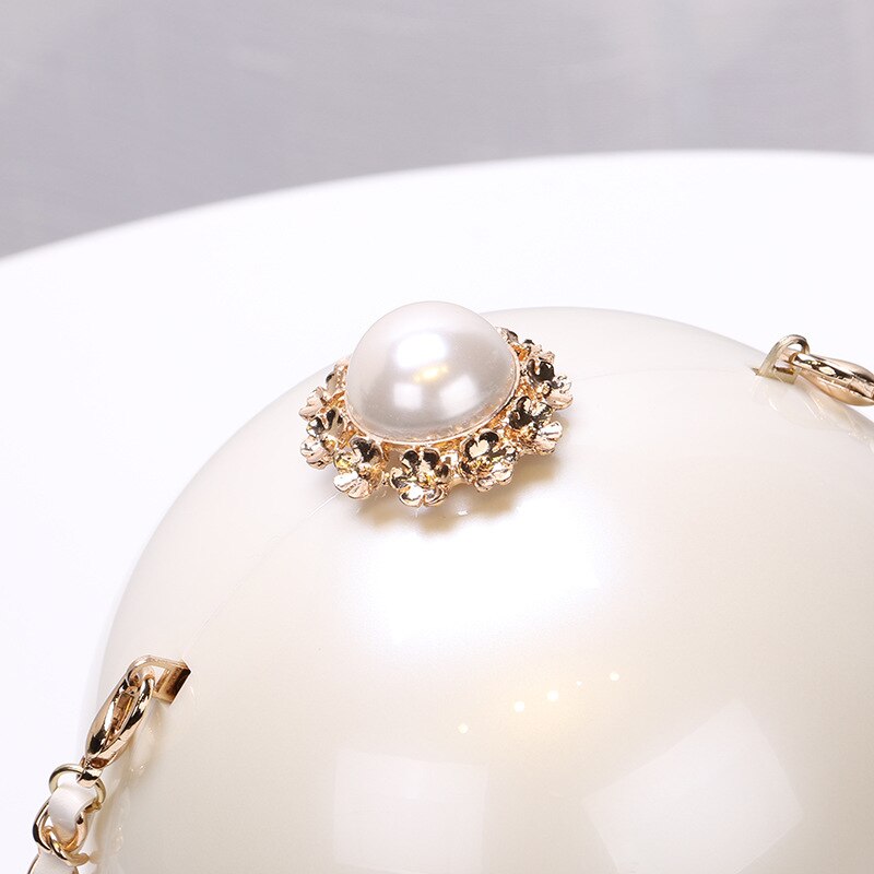 Pearl Acrylic Handbags Luxury Evening Clutches Round Party Prom Purses Personality Wedding Wallets Chain Bags Free Shipping