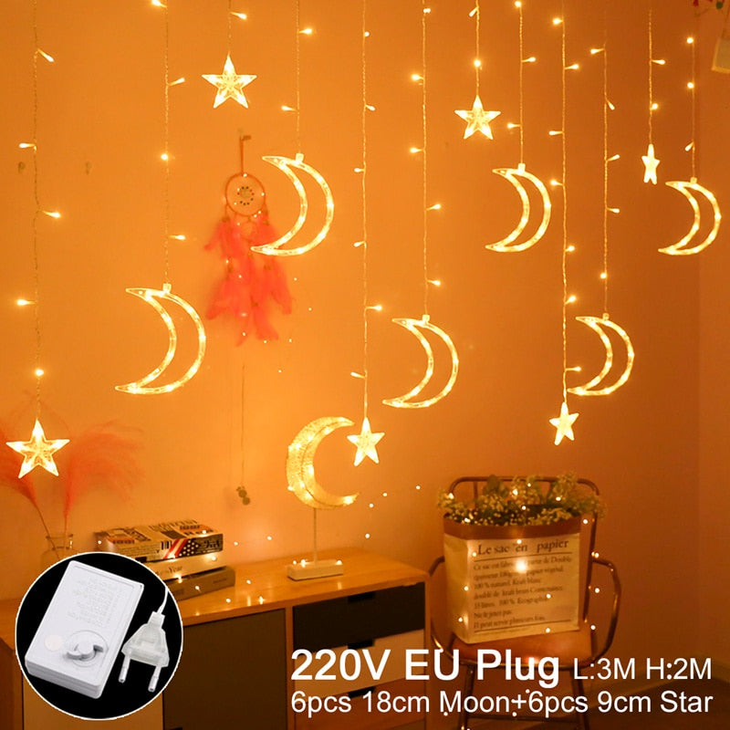 Eid Mubarak Star Moon Led Vorhang Garland String Lights Ramadan Dekoration Islam Muslim Party Decor Eid Al Adha Geschenke Eid Lights