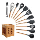Silicone Cooking Utensils Set Non-stick Spatula Soup Spoon Wooden Handle with Storage Box Kitchen Tools Set Gifts for Mother
