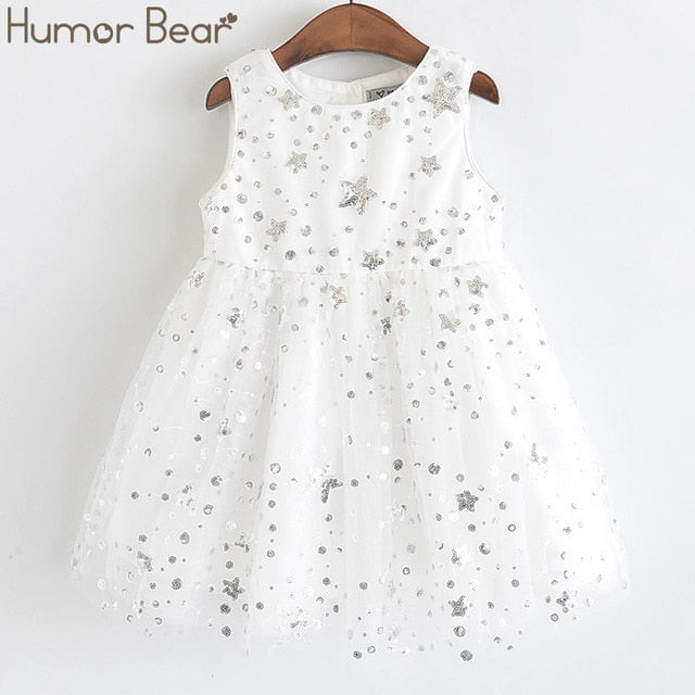 Humor Bear, novedad de verano, vestido sin mangas para niña bonita, vestido de fiesta de princesa para niño pequeño, vestido estampado con lazo en la espalda, ropa para bebé y niño