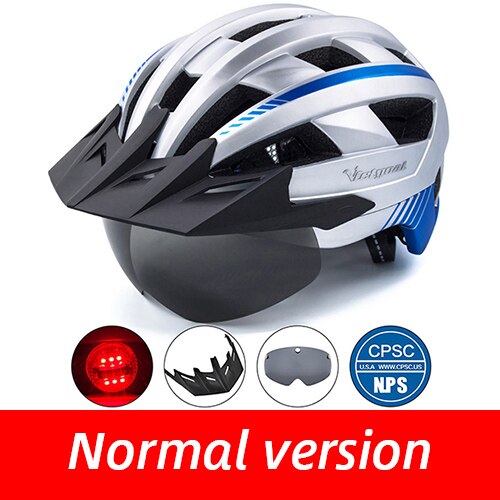 Victgoal Bicycle Helmet LED Moutain Road USB Rechargeable Light Cycling Helmet For Man Sun Visor Goggles Men MTB Bike Headgear