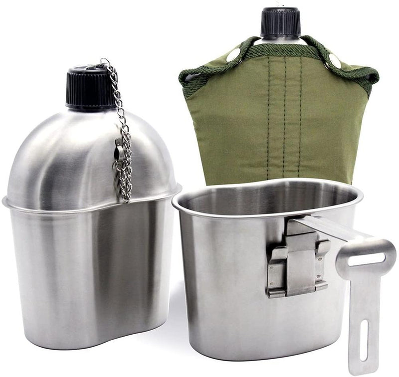 3 unids/set taza de cantimplora militar de acero inoxidable taza de cantimplora portátil con tapa cubierta verde Camping senderismo Picnic accesorios de viaje