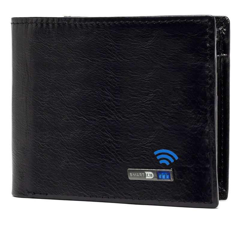 Billetera inteligente antipérdida, compatible con tarjetero corto de cuero, monedero masculino, billeteras de cuero genuino para hombre, grabado gratis