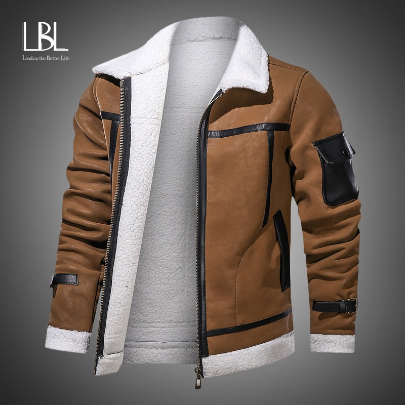 Eur/US Size Mens Casual Faux Fur Leather Jacket Motorcycle PU Coats Winter Outerwear Men Fur Collar Jackets Male Brand Clothing