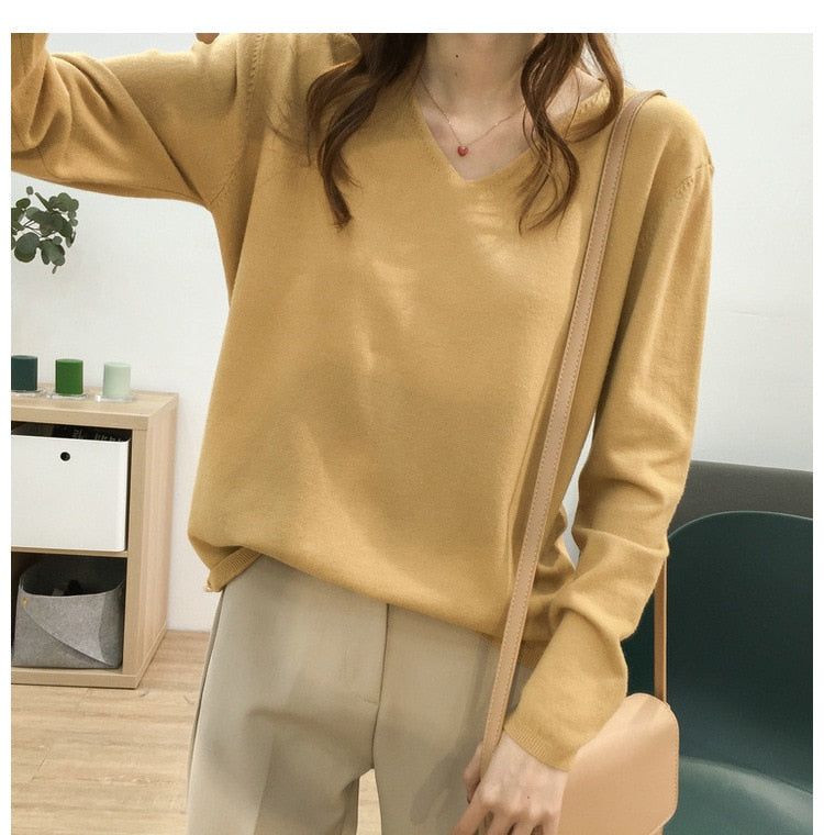 Woman Sweaters V-Neck knit Bottoming Loose Shirt Spring New Oversize Women's Tops Pullover Big Sweater Autumn Korean кардиган