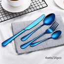 2018, venta al por mayor, 4 unids/set, juego de cubiertos negros, caja de embalaje, cuchillo occidental de acero inoxidable, cubiertos, vajilla de cocina, juego de vajilla