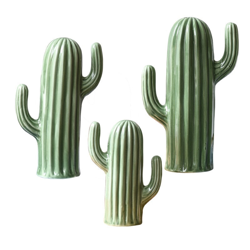 Nordic Style Creative Ceramics Cactus Ornaments Living Room Desktop Decorative Simulation Green Plant Figurines Home Decoration