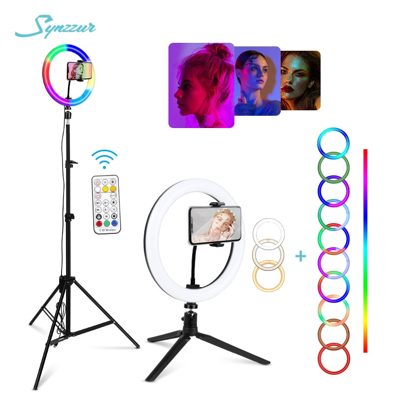 RGB-LED-Ringlicht mit Ständer, bunte Beleuchtung, 29 Farblicht, 3 normale Modi, dimmbares Selfie-10-Zoll-Ringlicht für Youtube-Video