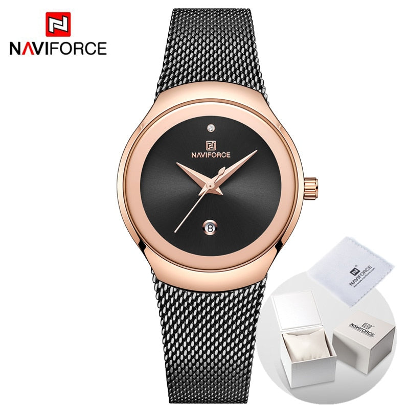 NAVIFORCE Luxury Brand Watches for Women Fashion Casual Ladies Quartz Wristwatch Rose Gold Stainless Steel Waterproof Clock Girl