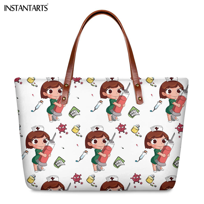 INSTANTARTS Cartoon Nurse Print Women Casual Work Handbags Large Capacity Tote Hospital Paramedical Fashion Travel Shoulder Bag