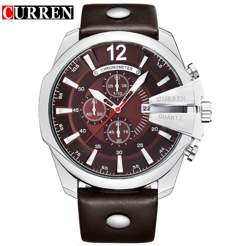 Hombres Marca de lujo CURREN Nueva moda Casual Deportes Relojes Diseño moderno Reloj de pulsera de cuarzo Correa de cuero genuino Reloj masculino