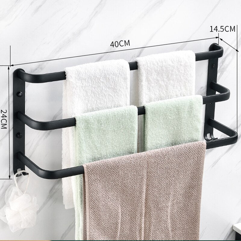 Montado en la pared Toallero Toallero Percha Espacio Aluminio Negro Toallero Bar Riel Negro mate Toallero Accesorios de baño