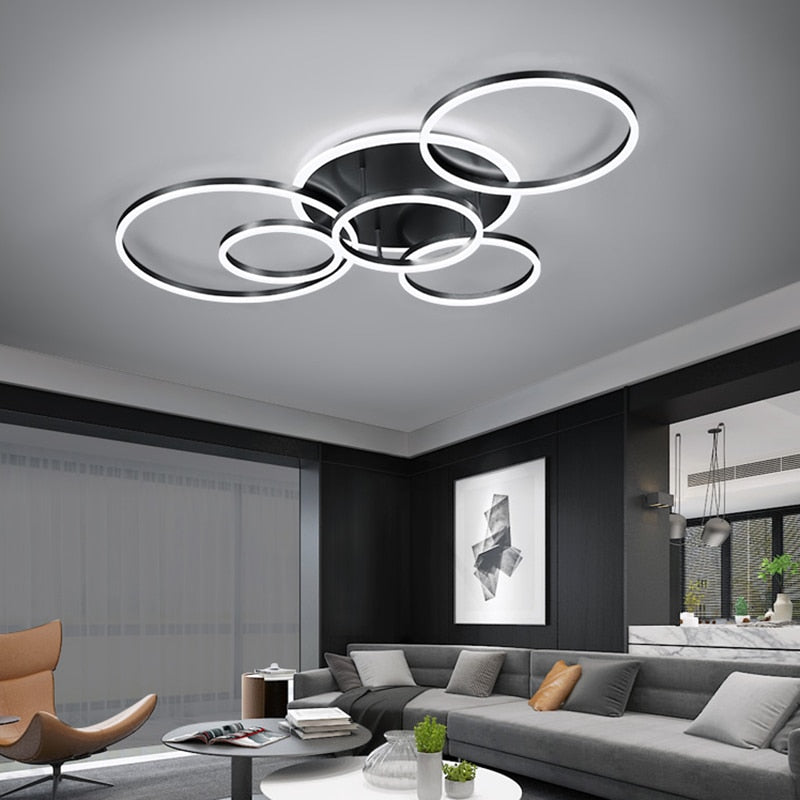 NEO Gleam 2/3/5/6 Circle Rings Modern led ceiling Lights For living Room Bedroom Study Room White/Brown Color ceiling Lamp