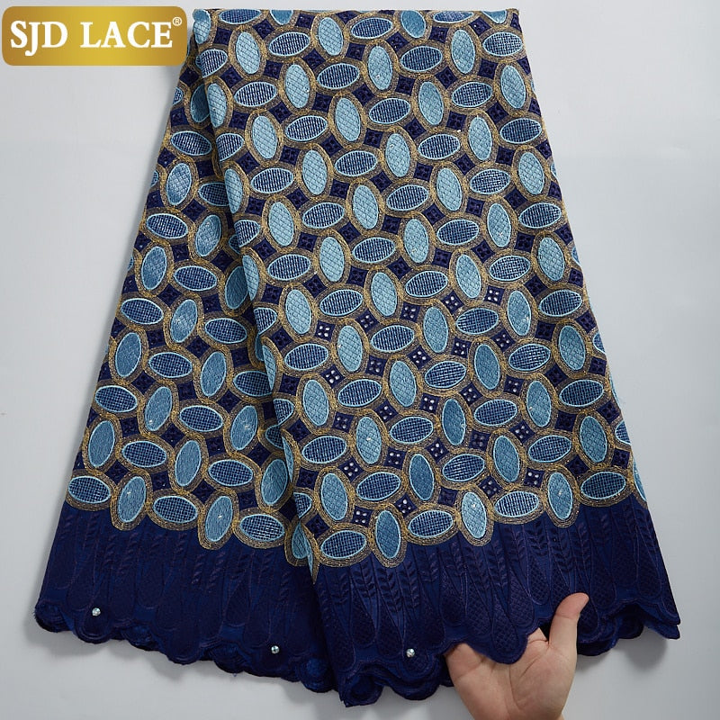 SJD LACE High Quality Swiss Voile Lace 5Yards African Cotton Lace Fabric With Hole Dubai Style For Nigerian Garment Sewing A2324