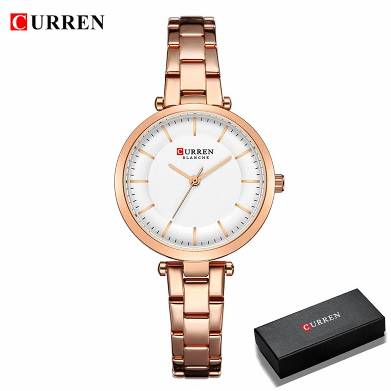 CURREN Women Watches Luxury Metal Bracelet Wristwatch Classy Fashion Quartz Clock Blue Female Stainless Steel Dress Watch