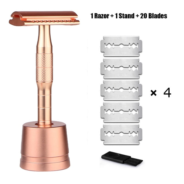 HAWARD Matte Black Safety Razor Fits All Double Edge Razor Blades Classic Manual Metal Razor For Men&amp;Women,20 Shaving Blades