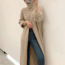 Women Designer Turtleneck Split Sweater Dress Ladies Long Sleeve Solid Straight Loose Knitted Maxi Dresses Winter vestido
