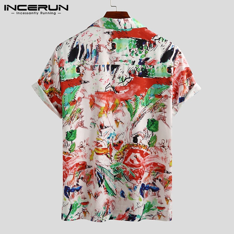 Sommer Männer Bedrucktes Hemd Kurzarm Umlegekragen Streetwear Chic Lose Herren Hawaiihemden 2022 Urlaub Camisa INCERUN