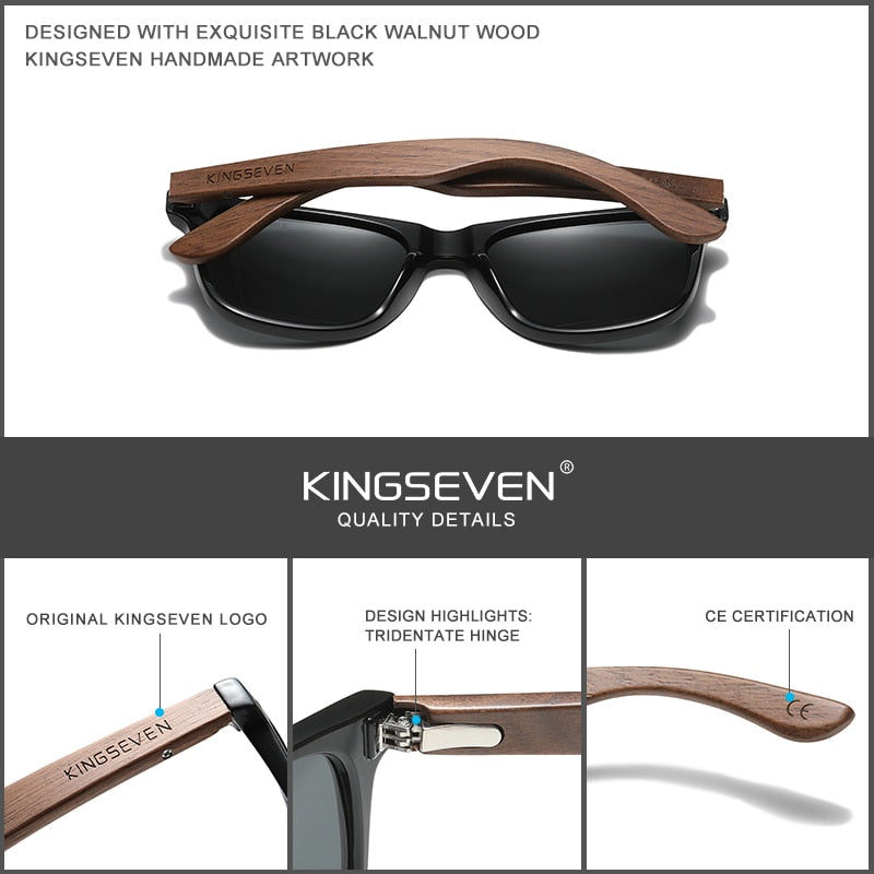 KINGSEVEN New Black Walnut Sunglasses Wood Polarized Sunglasses Men&