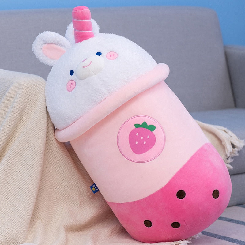 Entzückende Cartoon-Tiere Boba Tea Plüschtier Gefüllte Avocado Brown Bear Pink Strawberry Bunny Milk Tea Cup Toy Big Hug Pillow Toy