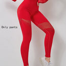 Yoga Sets Women Gym Clothes Seamless Long Sleeve Crop Tops Mesh Sports Leggings Running Workout High Waist Pants Fitness Wear