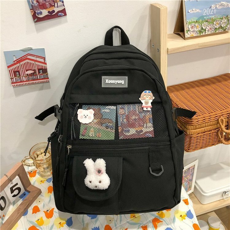 Mochila de moda japonesa para Mujer, mochilas escolares para chicas adolescentes, mochilas de malla de nailon con múltiples bolsillos, Mochila femenina, Bolsa para Mujer