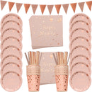 78 teile/satz Rose Gold Happy Birthday Decor Mädchen Einweggeschirr Set Pappteller Hot Stamping Adult Birthday Party Supplies