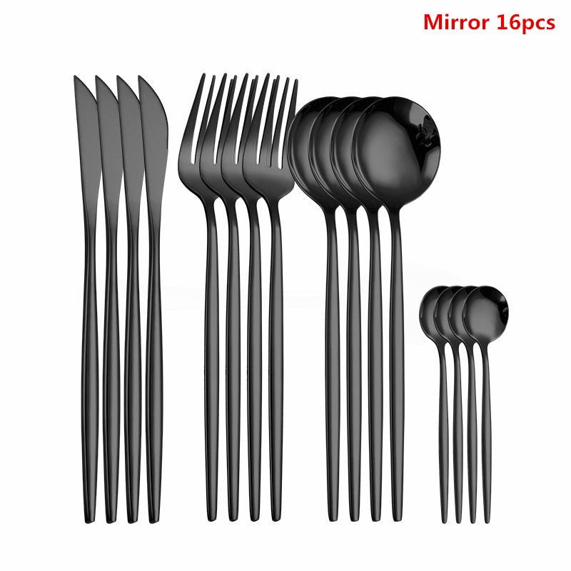 Black Tableware Forks Knives Spoons Cutlery Dinner Set Stainless Steel Cutlery Set Kitchen Flatware Set 16Pcs Luxury Dinnerware