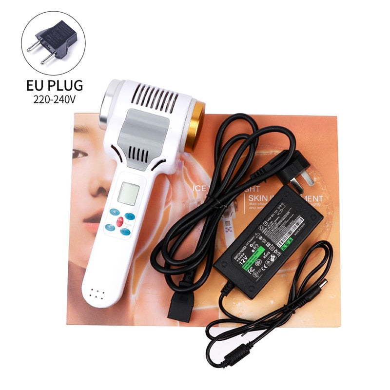 Masajeador de elevación de la piel con martillo frío y caliente, máquina de cavitación por ultrasonido, crioterapia, rejuvenecimiento de fotones LED, herramienta para el cuidado de los ojos Facial