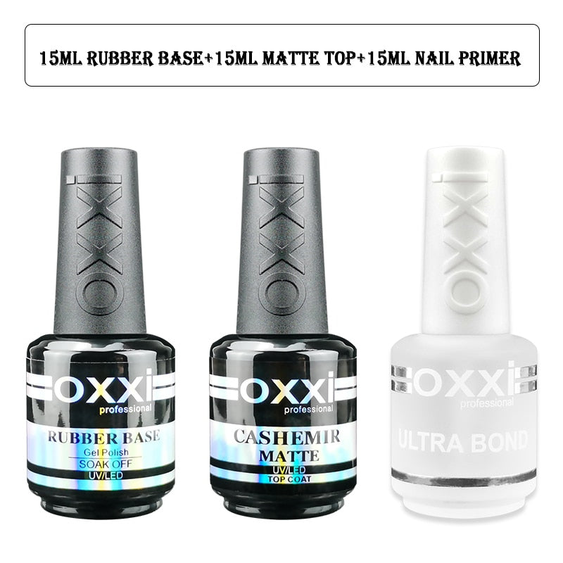 oxxi Latest 15ml Nail Rubber Base Coat Semi Permanant UV Gel Varnishes Primer for Nails Matte Top Coat Nail Art Base Top Gellak