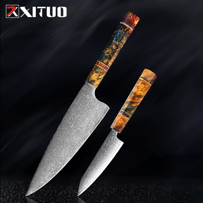 XITUO Chef's Nakiri Knife 67 Schichten japanischer Damaskus-Stahl Damaskus-Kochmesser 8 Zoll Damaskus-Küchenmesser Solidified Wood HD