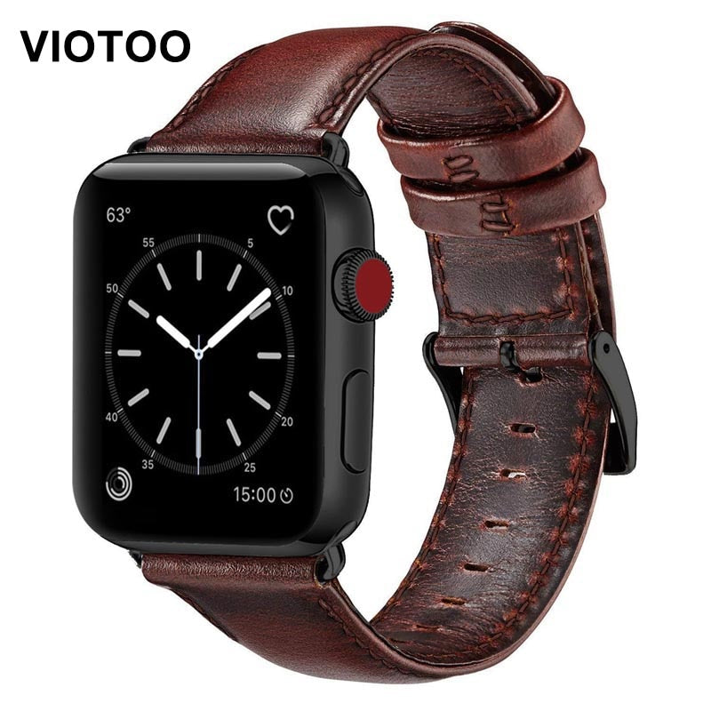 Rotbraunes Echtlederarmband für Apple Watch Band 42 mm 44 mm Viotoo Fashion Men WatchStrap Band für iWatch Watchband