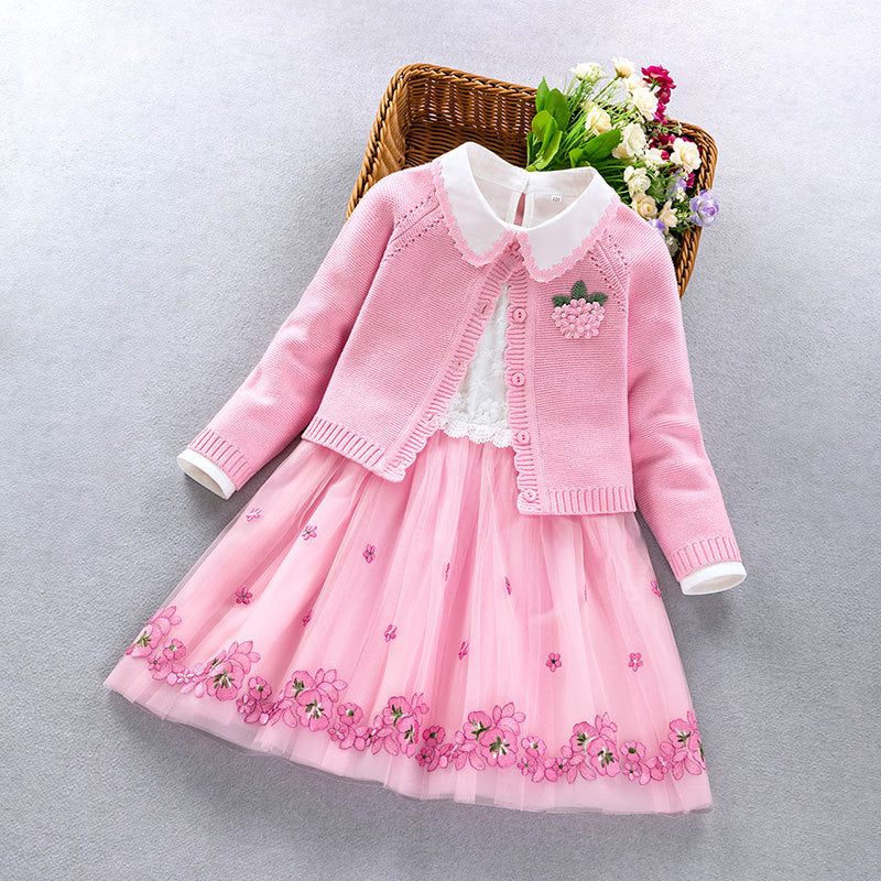 Elegant Girls clothing set new 2022 spring autumn Kids princess coat+dress 2Pcs suit for girl party children clothes 3 5 8 9Year