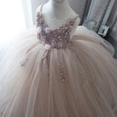 Puffy A-line Flower Girl Dresses Lace Beading Communion Dress Tulle Sashes Straps Ball Gown Girl Party Dress New Year 2021