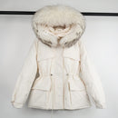 Janveny Huge Raccoon Fur Collar Hooded 2021 Short Female Winter Feather Down Coat Women 90% Duck Down Jacket Winter Puffer Parka