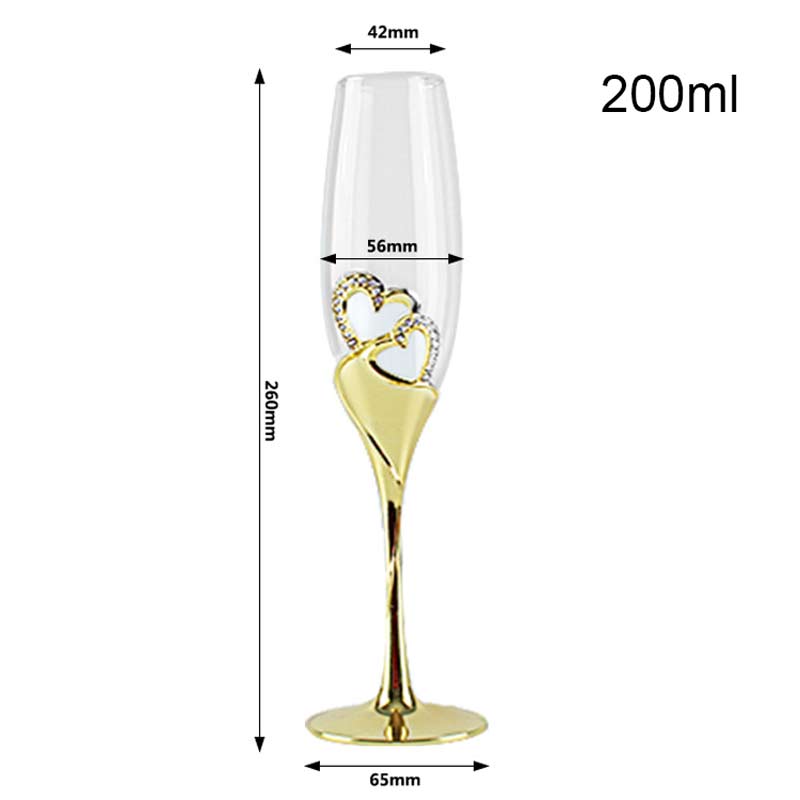 2Pcs/Set Wedding Crystal Champagne Glasses Gold Metal Stand Flutes Wine Glasses Goblet Party Lovers Valentine&