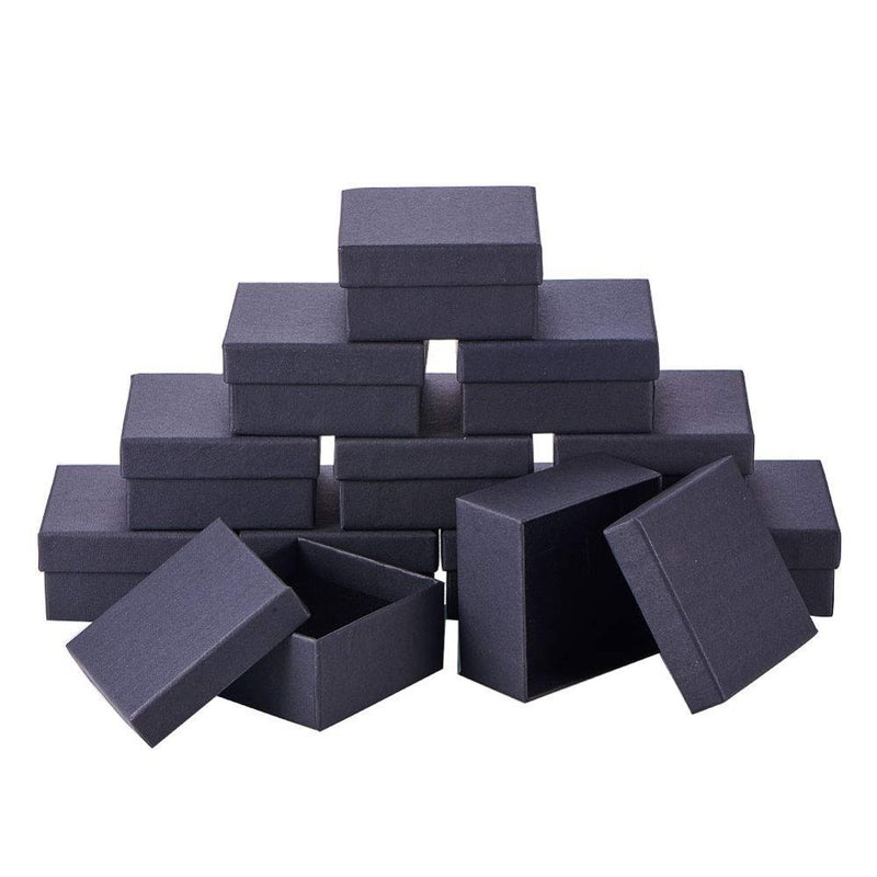 Caja organizadora de joyas cuadrada/rectangular para pendientes, collar, pulsera, caja de regalo, caja de regalo, embalaje, cajas de cartón, negro