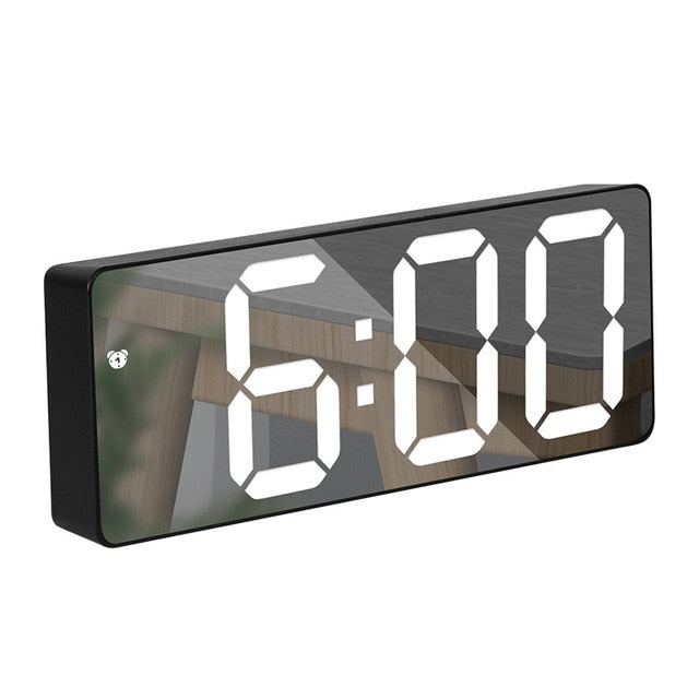 LED Mirror Screen Alarm Clock Creative Digital Clock Voice Control Snooze Time Date Temperature Display Rectangle/Round Style