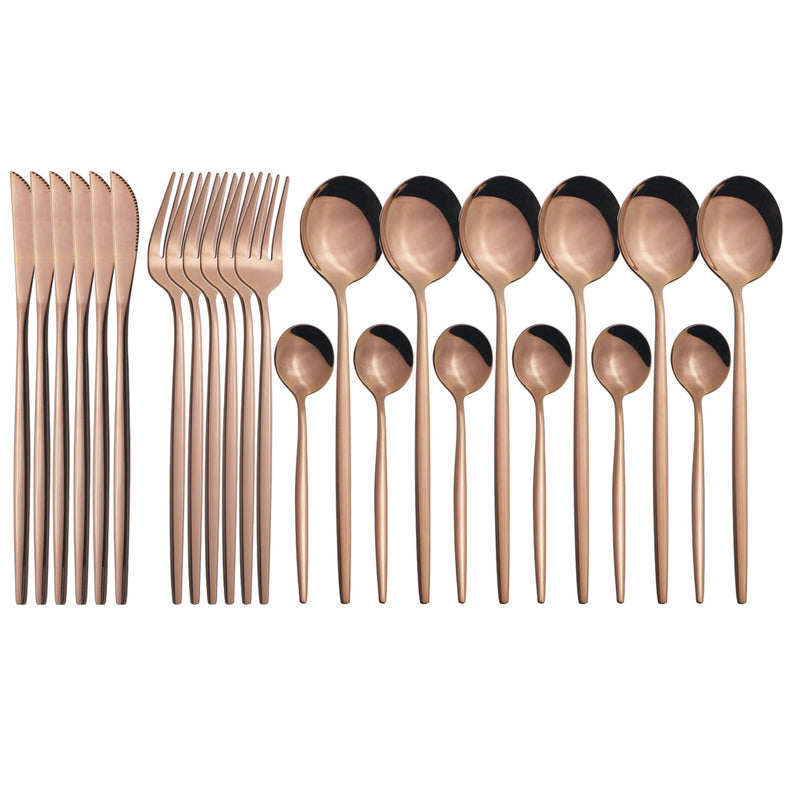 24Pcs/Set Stainless Steel Dinnerware Set Mix Gold Cutlery Set Dinner Knife Fork Coffee Spoon Tableware Kitchen Silverware Sets