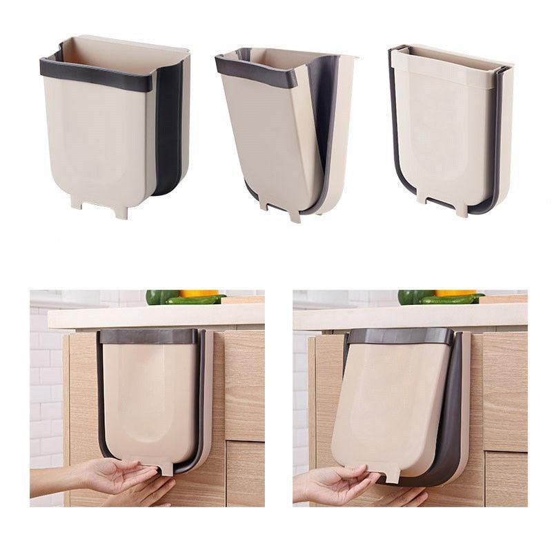 9L Wall Mounted Folding Waste Bin Kitchen Cabinet Door Hanging Trash Bin Car Garbage Trash Can for Bathroom Toilet Waste Storage