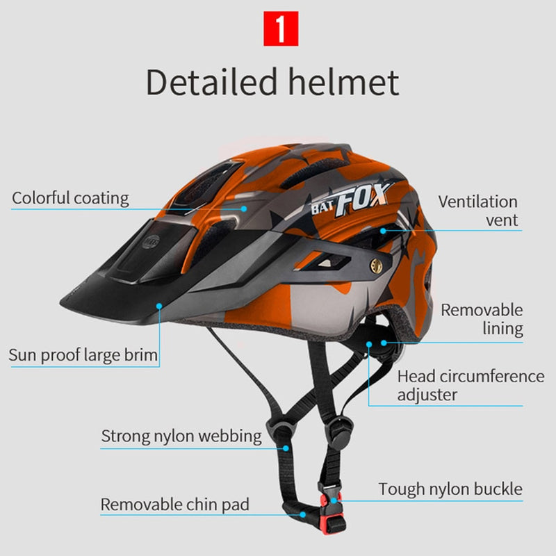 2022 New Batfox Bicycle Helmet for Adult Men Women MTB Bike Mountain Road Cycling Safety Outdoor Sports Safty Helmet