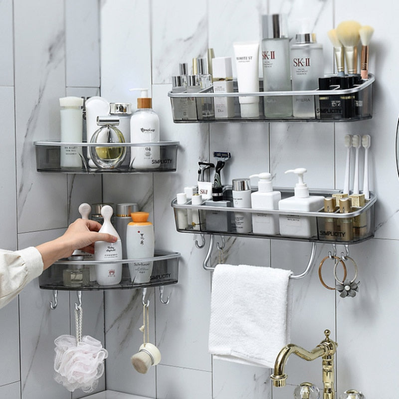 Punch-free Bathroom Shelf Shampoo Cosmetic Towel Storage Rack Organizer Bath Corner Holder Household Items Bathroom Accessories