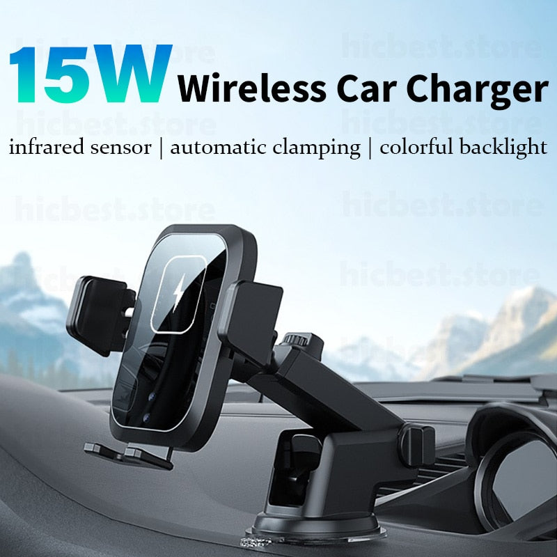 15W Wireless Car Charger Phone Holder for iPhone Wireless Charging Car Induction Charger Mount for iPhone 12 SE 11 8 Samsung S20