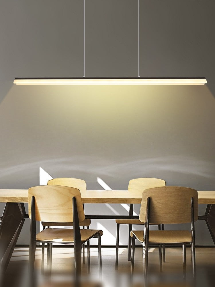 LED Chandelier Black / Coffee / Gold Modern Simple Study Long Pendant Lamp Dining Room Office Bar Restaurant Deco Hanging Light