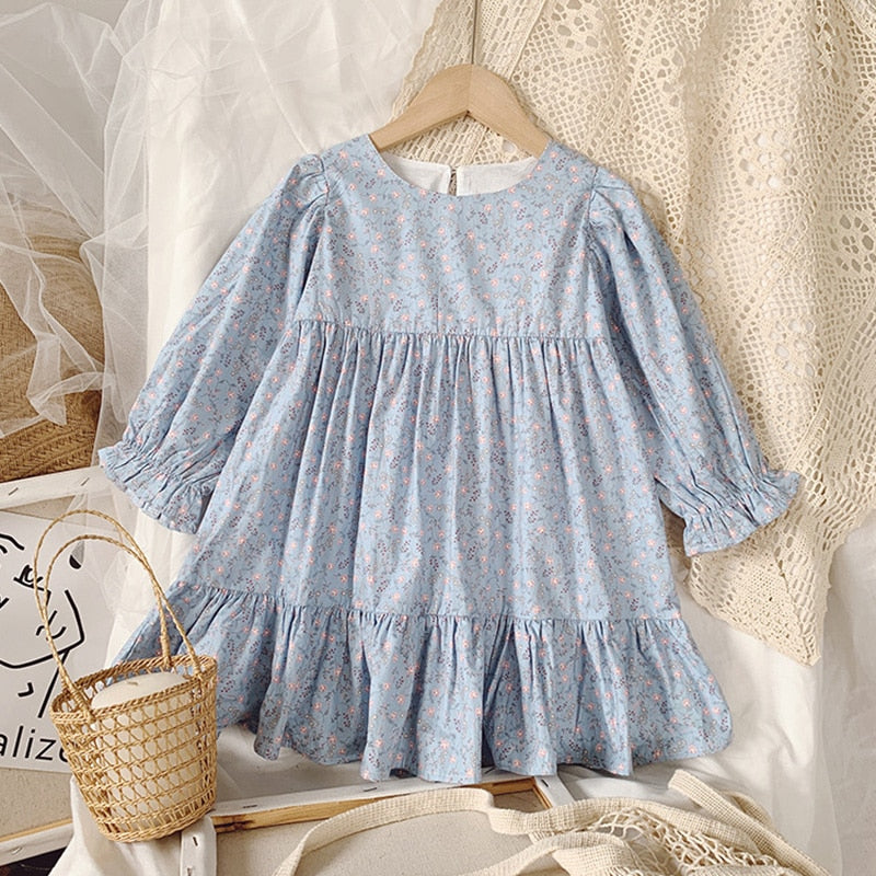 Humor Bear Girls Dress Children Clothing Princess Spring Autumn Floral Dress Loose Flared Sleeve Dress Baby Kids Girls Dress