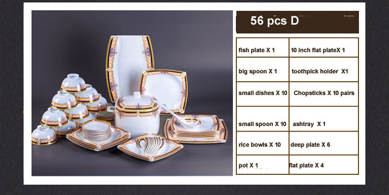 60 Heads Jingdezhen Ceramic Dinner Dish Посуда Salad Bowl Plate посуда для кухни наборы Dinnerware Set Kitchen Tableware